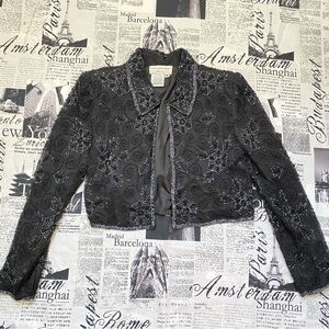 Adrianna Papell Boutique Evening 80s vintage cropped beaded silk formal jacket